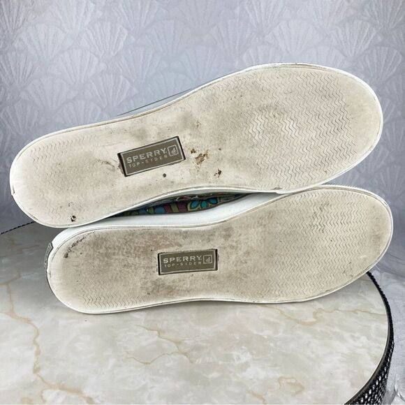 Sperry Shoes Women 8.5 Blue Purple Floral Print Bahama Casual Slipon Boat Loafer - Picture 9 of 10